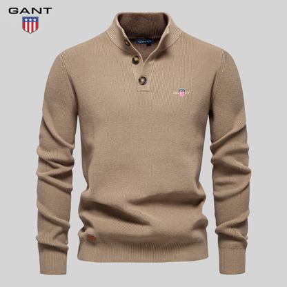 GANT Premium stickad tröja med knäppkrage