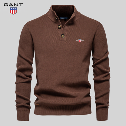 GANT Premium stickad tröja med knäppkrage