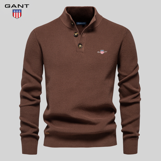 GANT Premium stickad tröja med knäppkrage